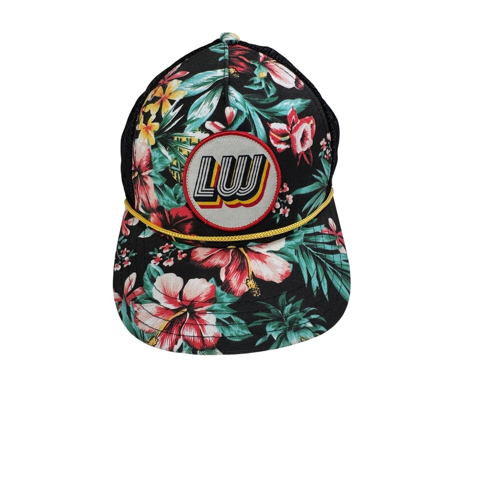 Pukka LUJ Tropical Floral Hibiscus Trucker Hat Black Mesh Snapback Rope Cap‎